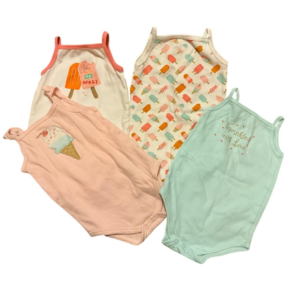 Set of 4 HB Hudson Baby Infant Girls Cotton Sleeveless Bodysuits 24M